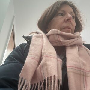 Pink Plaid Scarf with Fringe
